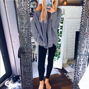 Long Sleeve Dainty-Striped High-Low Top